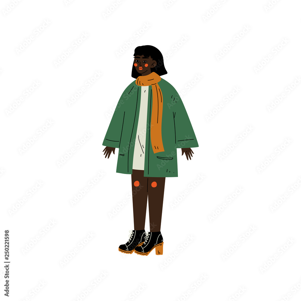 African American Woman Wearing Casual Clothes, Female Character Loving Her Body, Self Acceptance, Beauty Diversity, Body Positive Vector Illustration