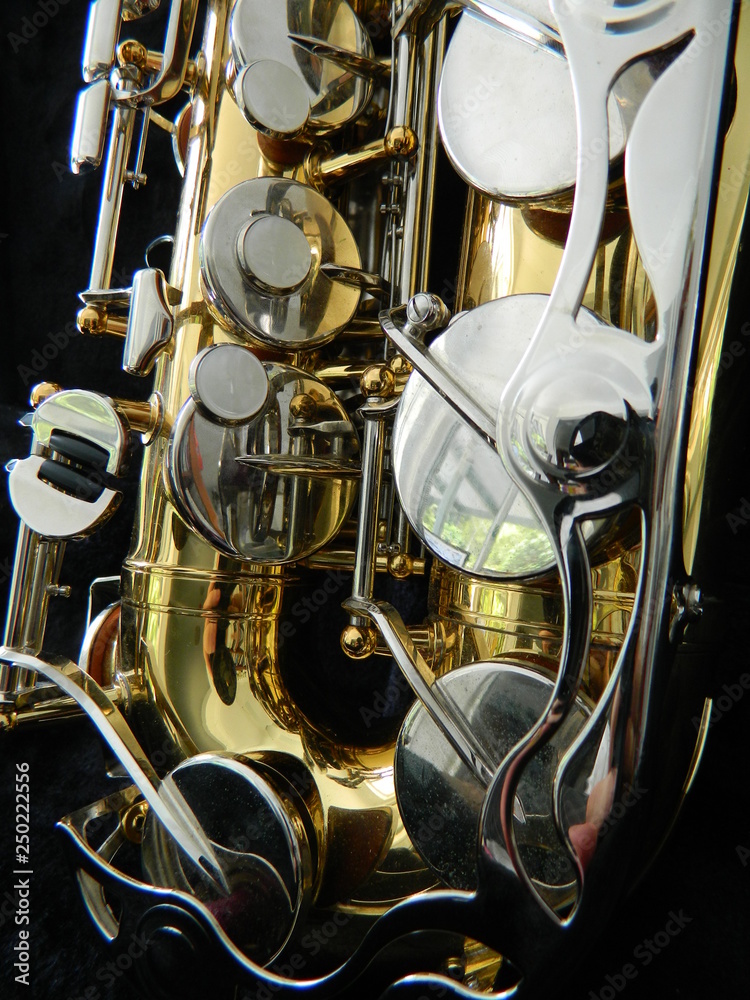 Close up of an alto saxophone