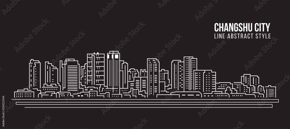 Cityscape Building Line art Vector Illustration design -  Changshu city