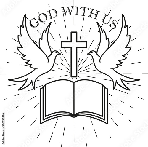 Doves bible cross rays and text with us god