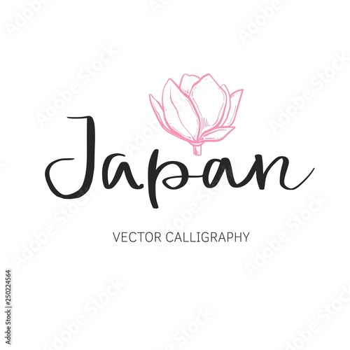 Japan. Vector handwritten Lettering, Calligraphy. Symbol with blossom sakura flower
