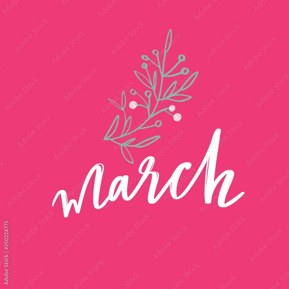 March Spring vector handwritten Lettering. Hand sketched logotype.