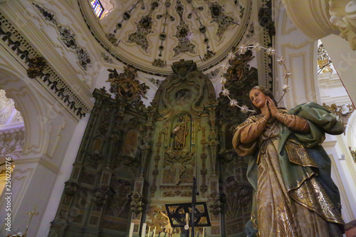 interior of church altar retable with angel