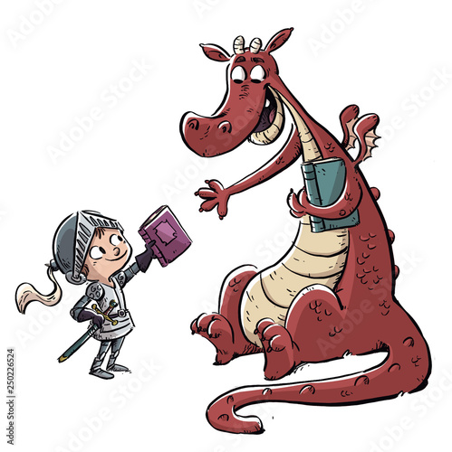 Obraz na plátně niño caballero con dragon y libro