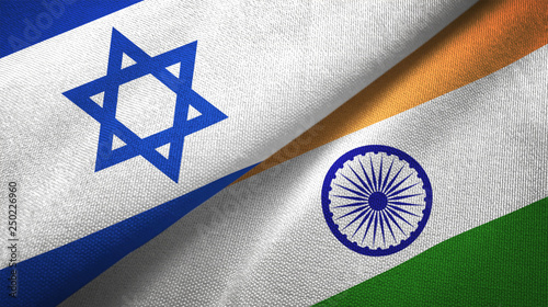 Israel and India two flags textile cloth, fabric texture