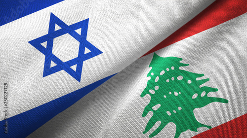 Israel and Lebanon two flags textile cloth, fabric texture