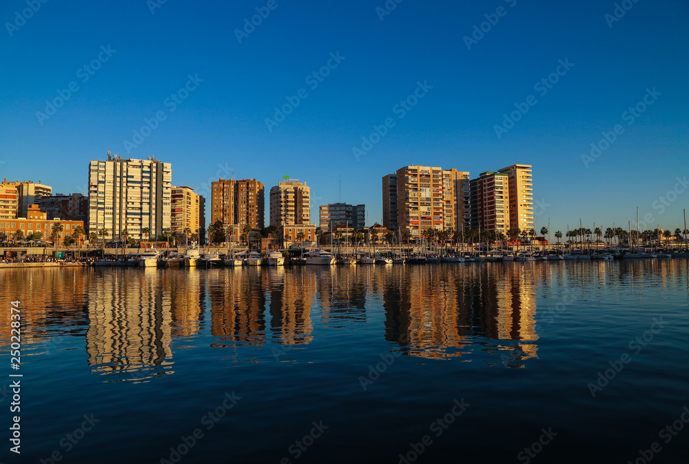 harbour with skyline malaga spain 