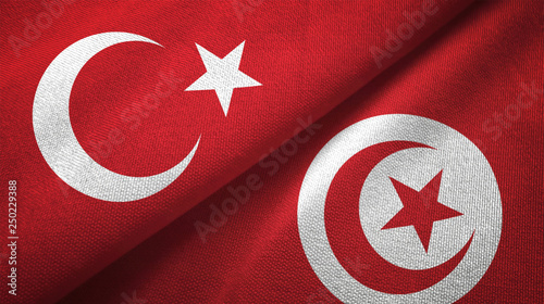 Turkey and Tunisia two flags textile cloth, fabric texture