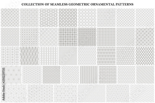 Big bundle of geometric seamless patterns - ornamental symmetric design. Collection of vector decorative backgrounds