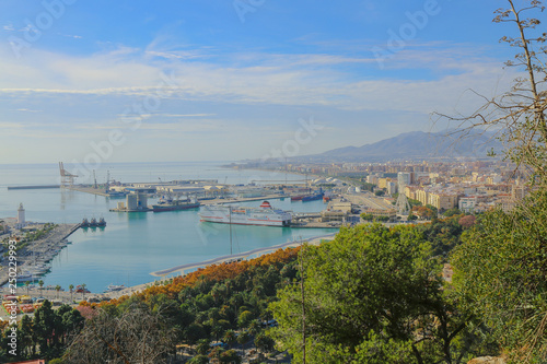 View of the port of malaga through trees