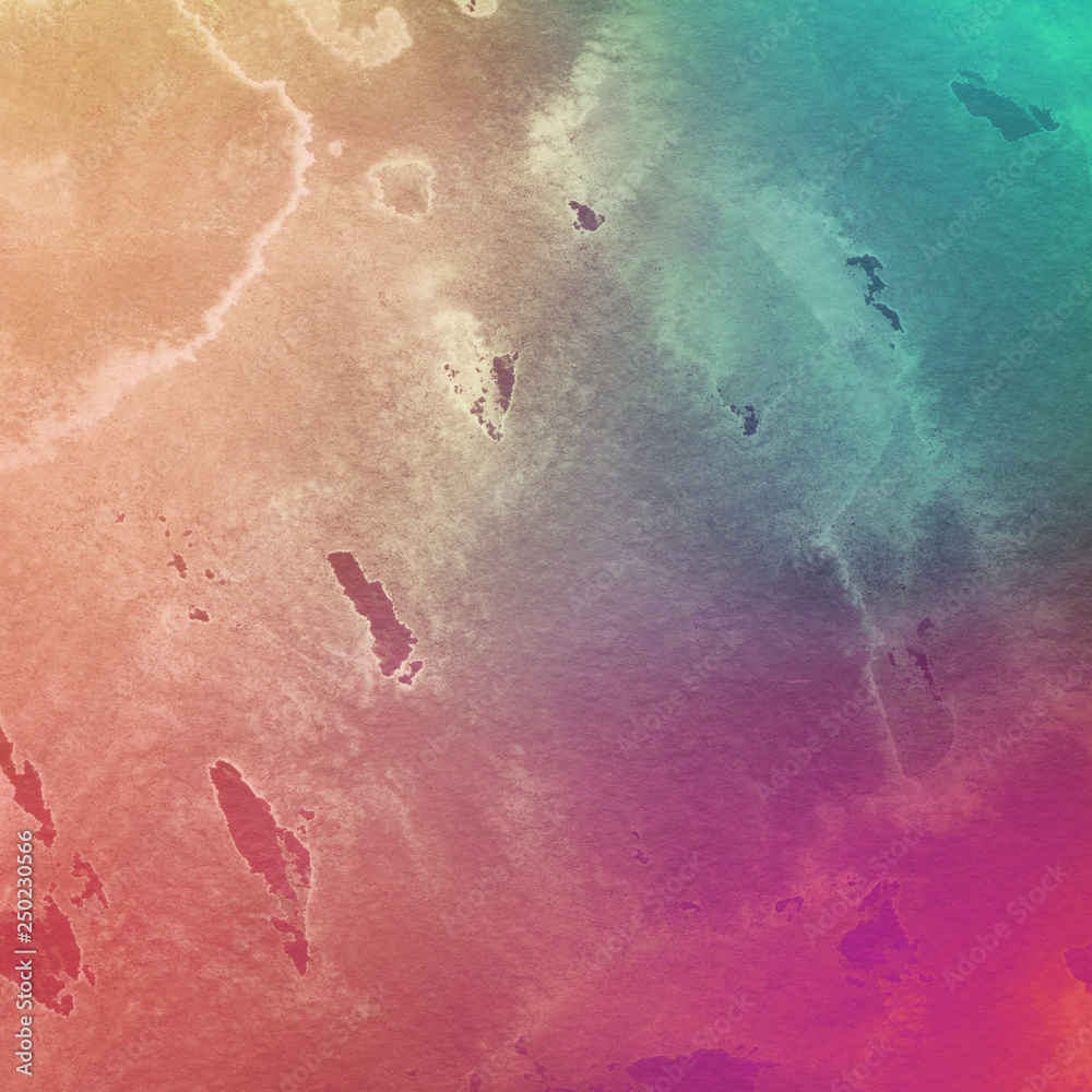 Fototapeta premium Colorful bright ink and watercolor texture on white paper background. Paint leaks and ombre effects. Hand painted abstract image.