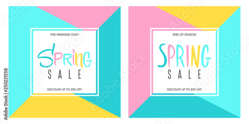 Spring Sale special offer banners set with hand lettering for springtime shopping, commerce, discount promotion and advertising. Vector illustration. 
