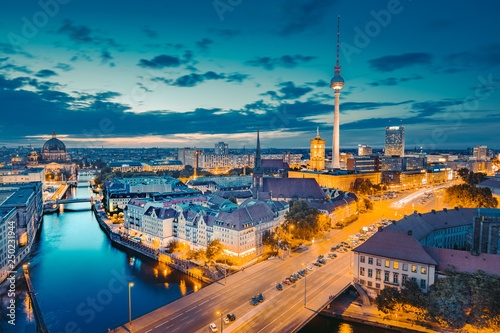 Berlin skyline with Spree river at sunset  Germany