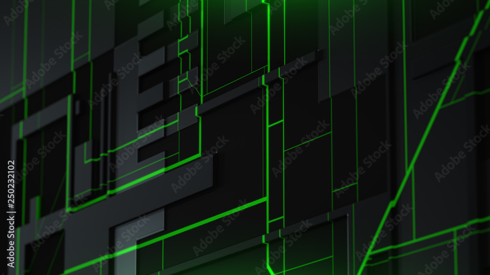 3d Render Futuristic movie spaceship parts and fragments. Architecture rhythm. Network connection. Futuristic city structure. Digital hardware background. Black and Green buildings.Displacement 3d Render Futuristic movie spaceship parts and fragments. Architecture rhythm. Network connection. Futuristic city structure. Digital hardware background. Black and Green buildings.Displacement