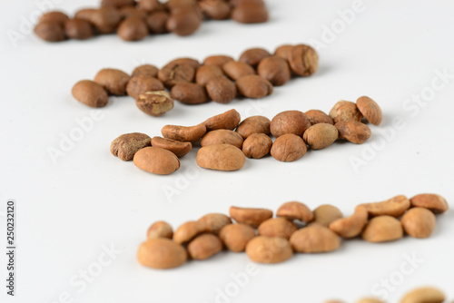 Coffee beans with different types of roast