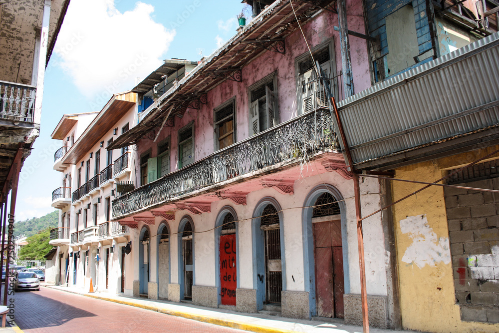 Colorful front in old town of Panama City