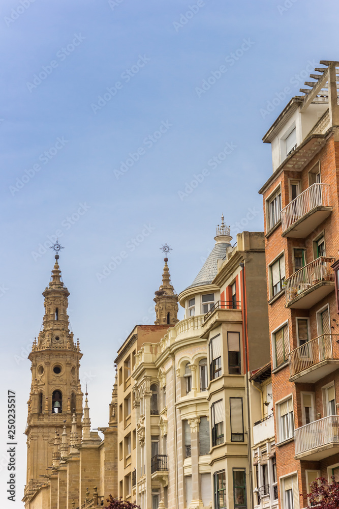 Cathedral and houses in the center of Logrono, Spain