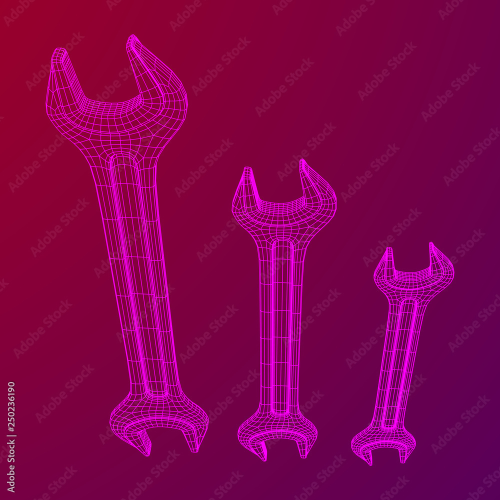 Wrench. Spanner repair tool. Mechanic or engineer instruments. Support service wireframe low poly mesh vector illustration Wrench. Spanner repair tool. Mechanic or engineer instruments. Support service wireframe low poly mesh vector illustration