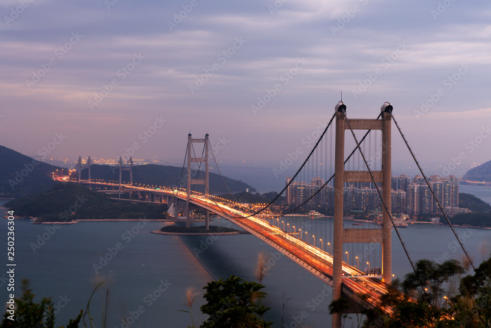 Hong Kong Tsing Ma Bridge during sunset