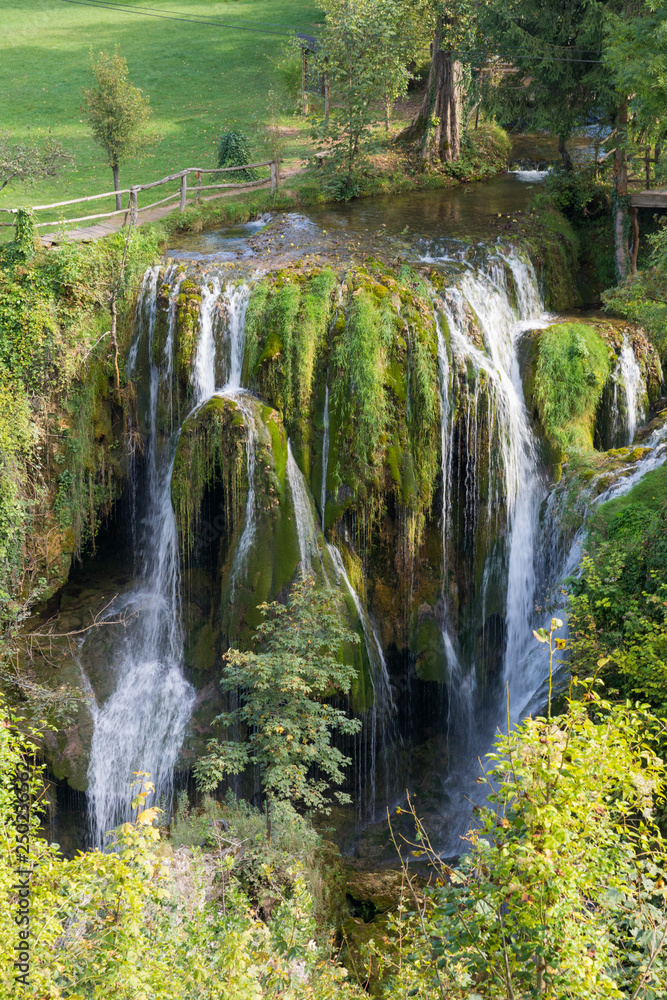 view of waterfalls from above in the froest in Croatia