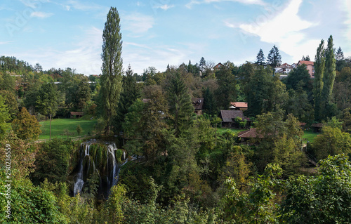 countryside croatia, view of waterfalls from above in the froest photo