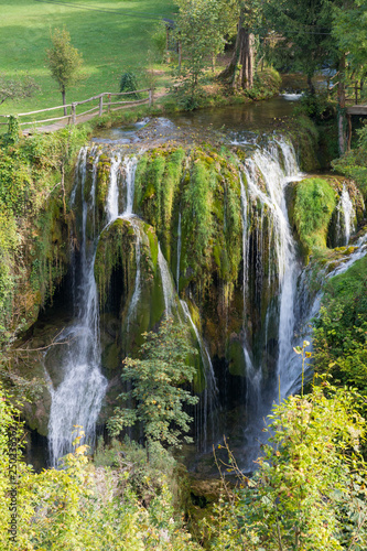 view of waterfalls from above in the froest in Croatia