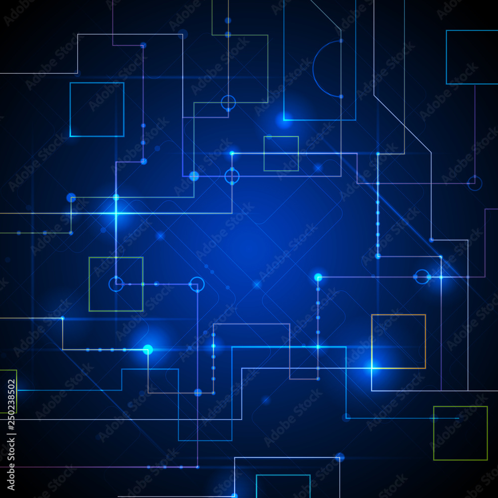 Vector illustration technology with line pattern over dark blue background. Modern hi-tech digital technology concept. Abstract internet communication, future science techno design for background