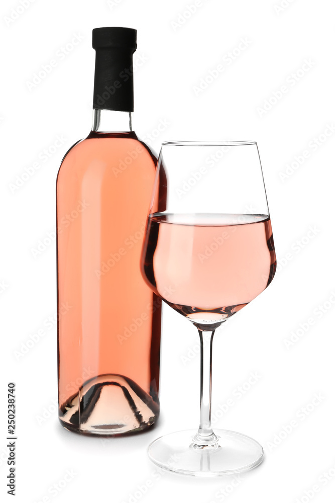 Bottle and glass of tasty wine on white background Bottle and glass of tasty wine on white background