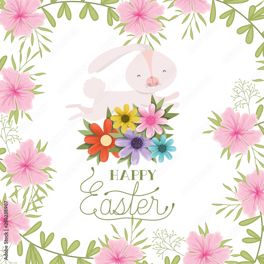 happy easter label with flowers icon