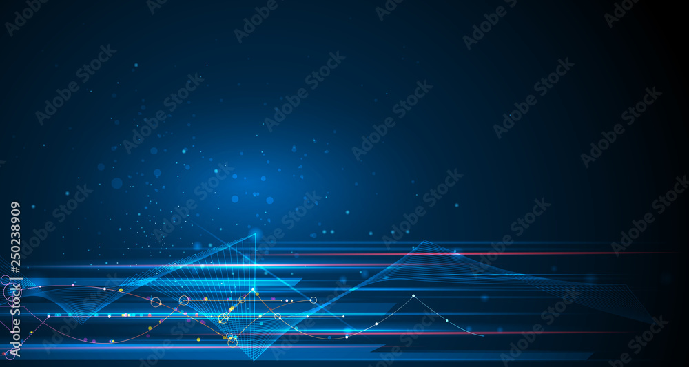 custom made wallpaper toronto digitalVector illustration molecule with line, speed movement pattern and motion blur over dark blue background. Hi-tech digital technology concept. Abstract internet, futuristic techno design background