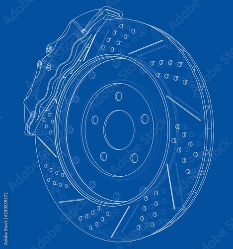 Brake disc outline. Vector rendering of 3d