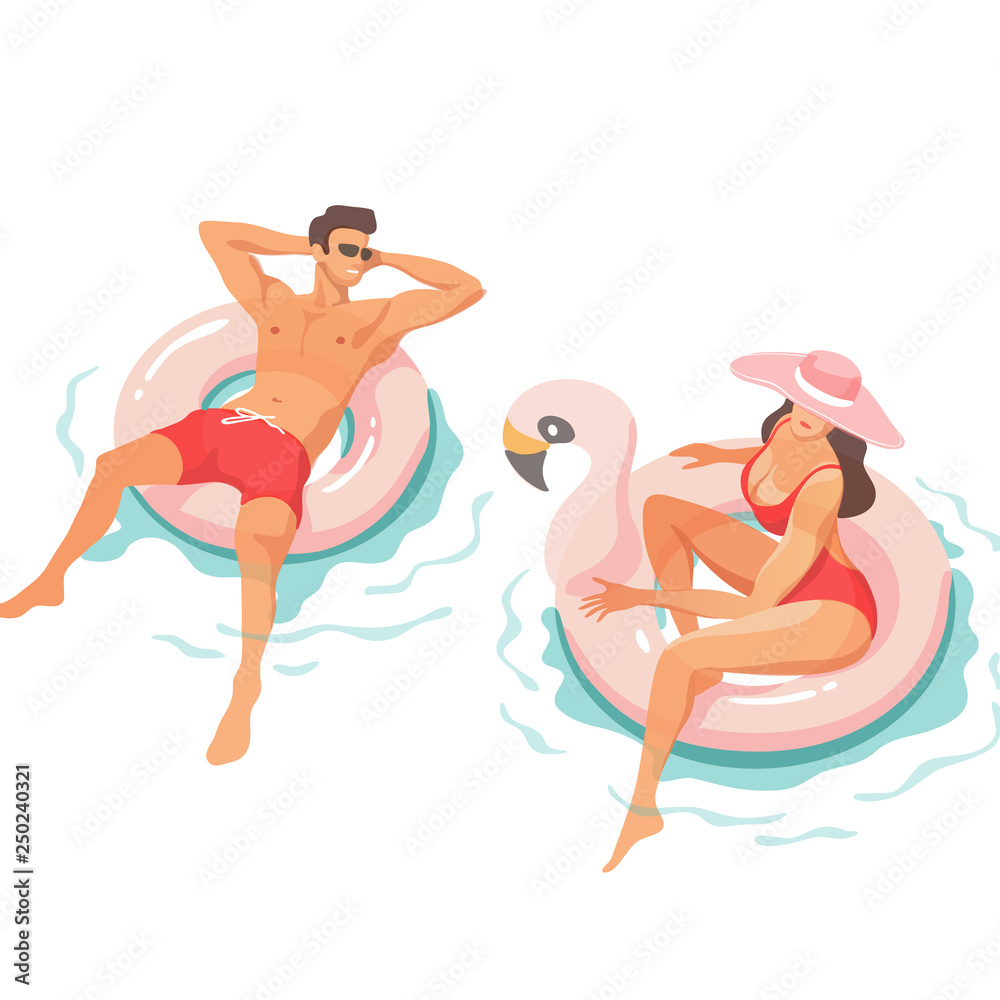 Couple relaxing In swimming pool in the summertime. Vector illustration. Couple relaxing In swimming pool in the summertime. Vector illustration.