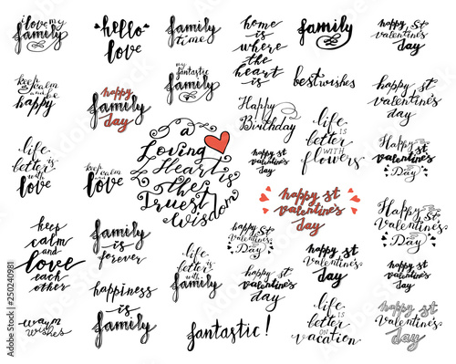 collection of hand lettering phrases in black isolated on white background