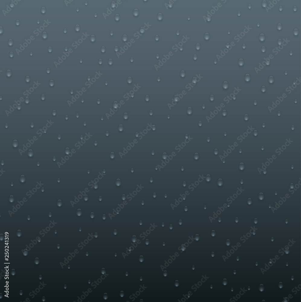 Grey background with realistic water or dew drops.