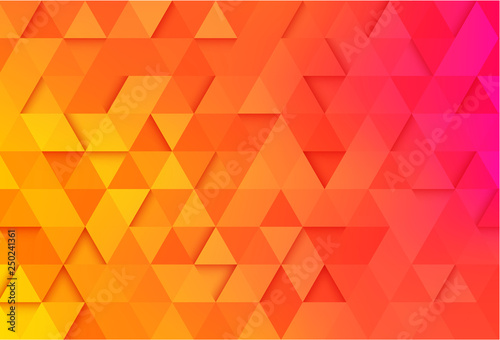 Orange geometric background with abstract spectrum pattern of triangles.