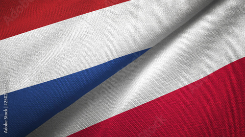 Netherlands and Poland two flags textile cloth  fabric texture