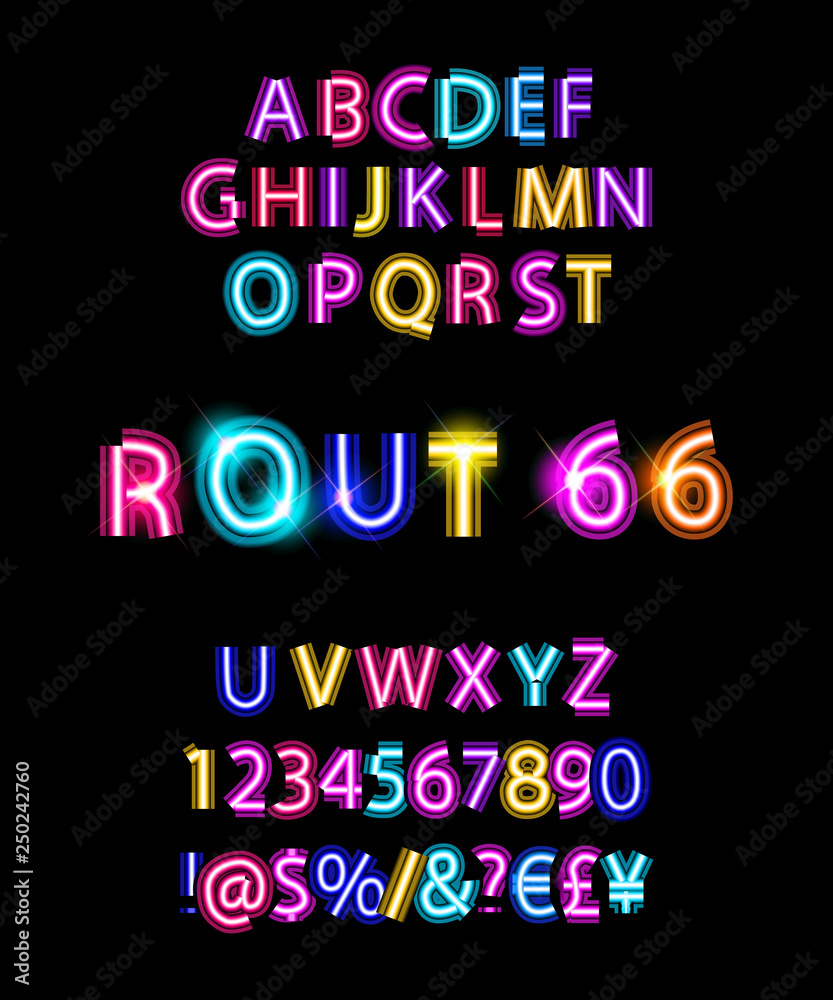 Rout 66 neon font
