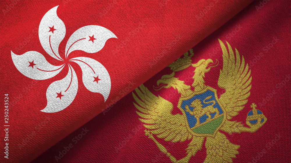 Hong Kong and Montenegro two flags textile cloth, fabric texture