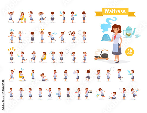 Waitress Vector. Cartoon. Isolated art on white background. Flat