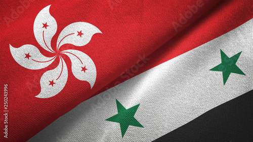 Hong Kong and Syria two flags textile cloth, fabric texture photo