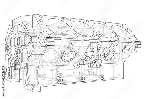 Engine block sketch. Vector rendering of 3d