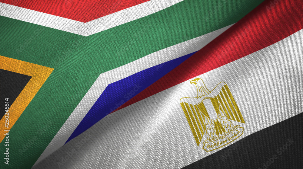 Fototapeta premium South Africa and Egypt two flags textile cloth