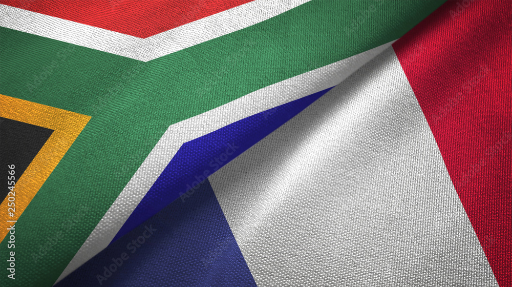 Fototapeta premium South Africa and France two flags textile cloth, fabric texture