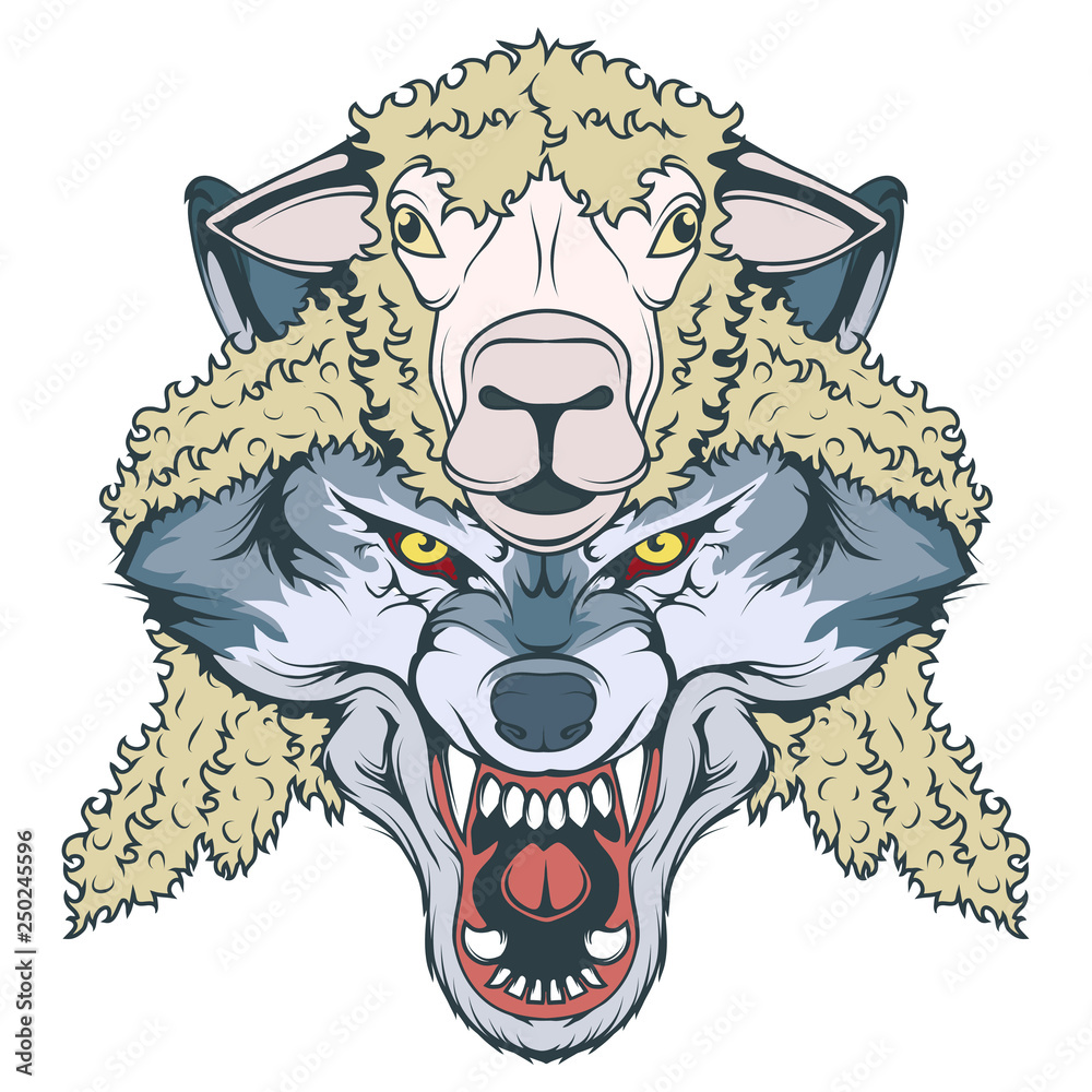 wolf in sheep's clothing, wolf mascot. vector graphic to design Stock