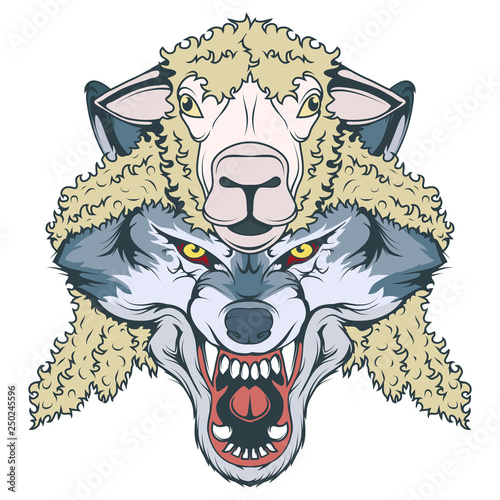 wolf in sheep's clothing, wolf mascot. vector graphic to design