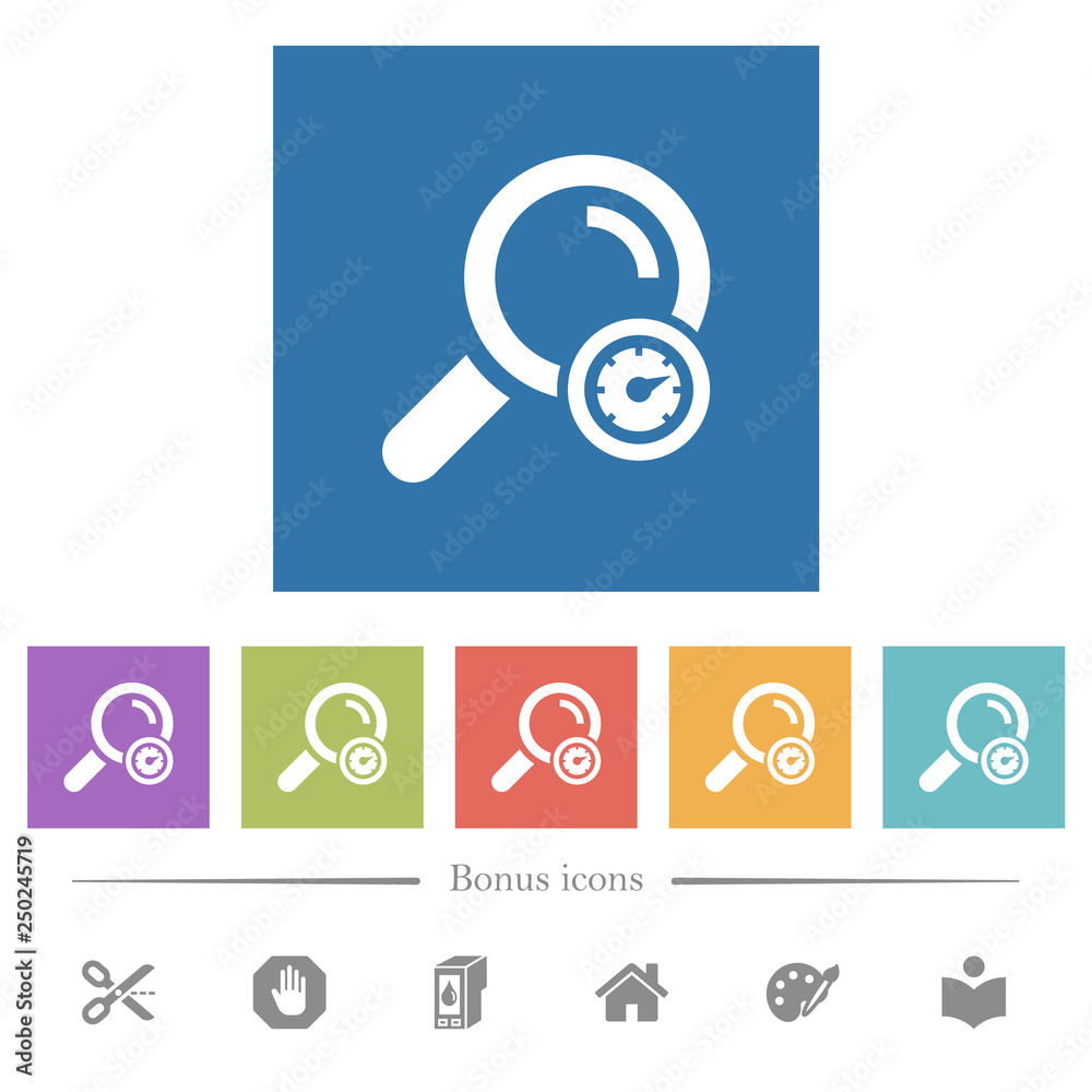 Search engine optimization flat white icons in square backgrounds Search engine optimization flat white icons in square backgrounds