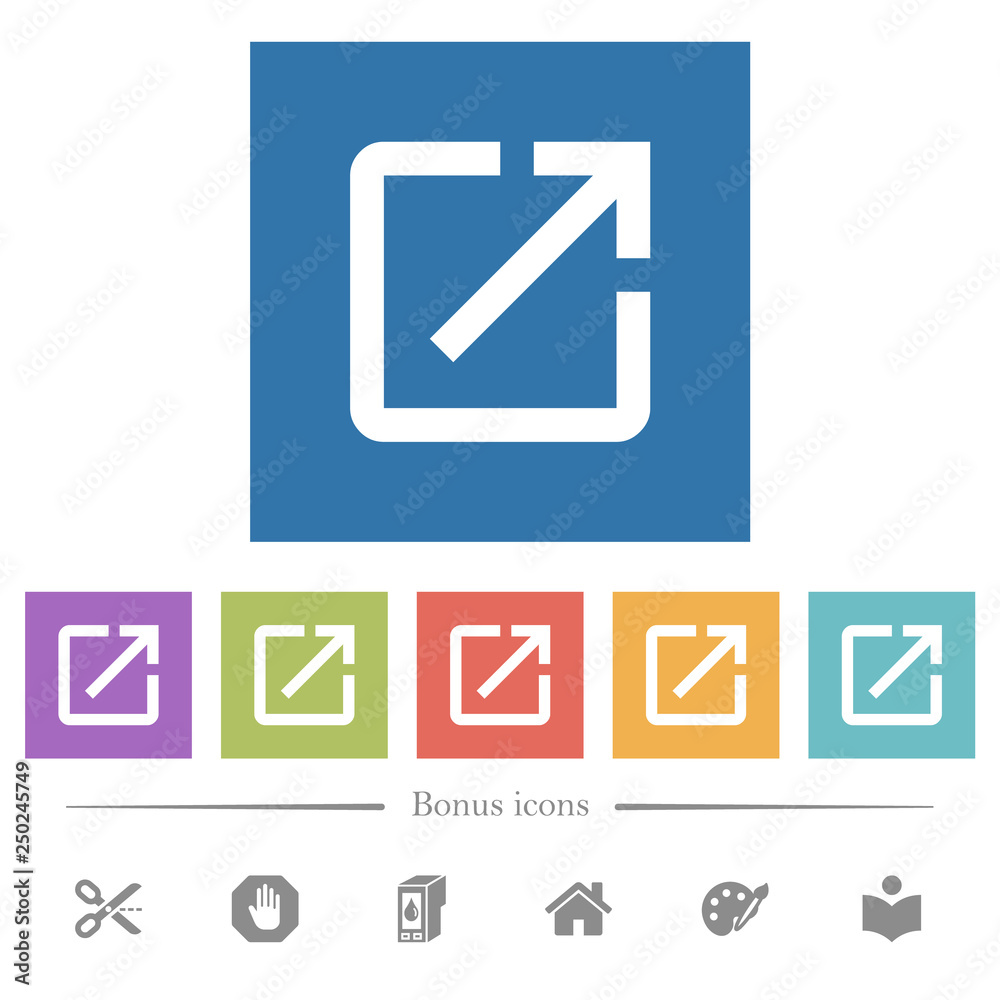 Open in new window flat white icons in square backgrounds Open in new window flat white icons in square backgrounds