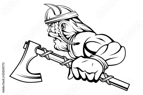 viking warrior with a traditional battle ax in his hand, suitable as logo or team mascot. vector graphic to design