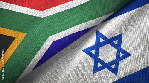 South Africa and Israel two flags textile cloth, fabric texture