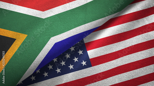 South Africa and United States two flags textile cloth, fabric texture